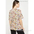 Camiseta de cuello de la tripulación informal de mujeres en todo el estampado